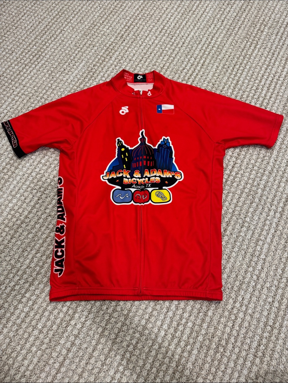 Jack & Adam's Bicycles Red Cycling Jersey vintage Austin tx